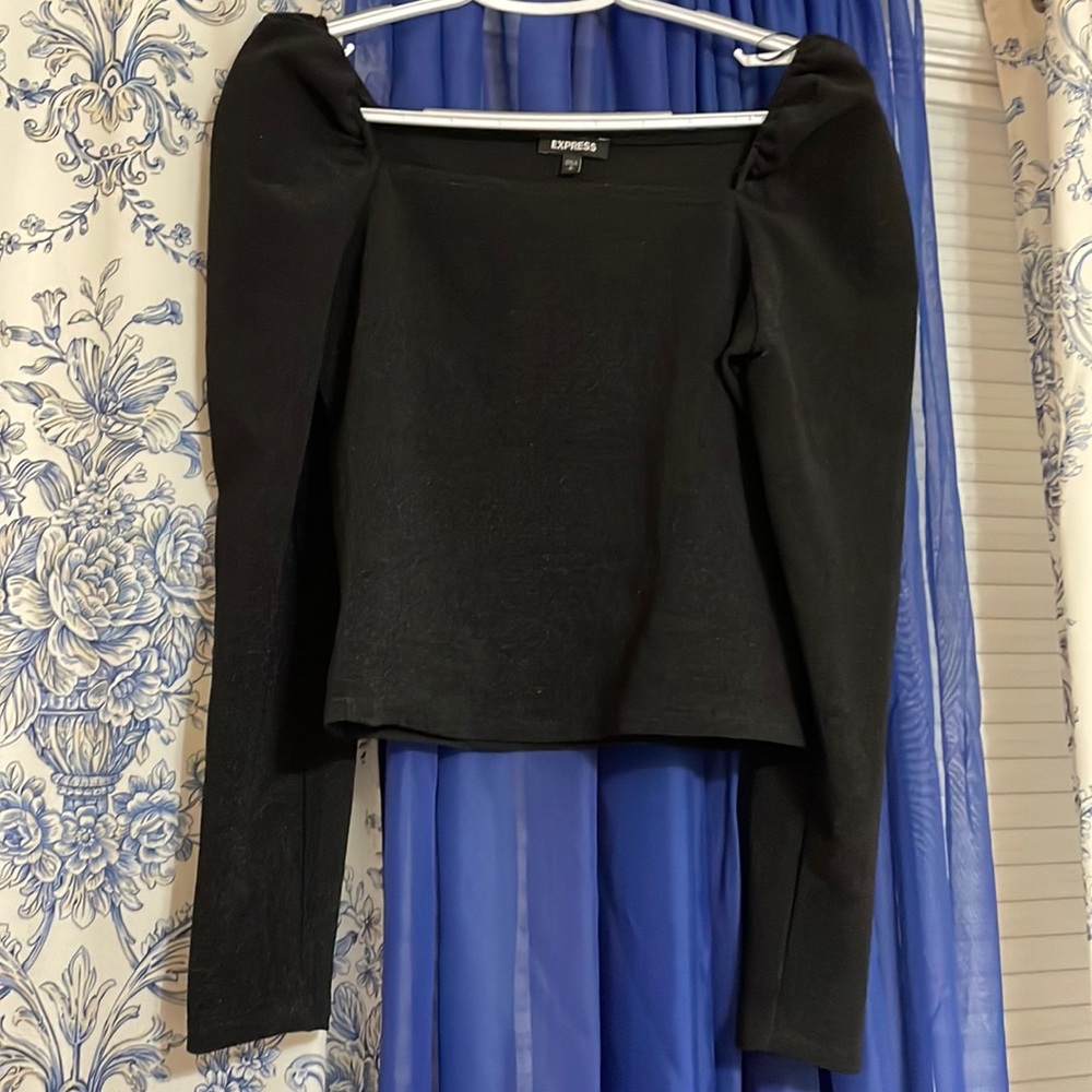 Express Black Puffed Sleeve Boxy Top Size Small